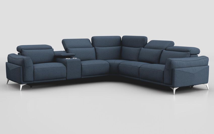 Blue Fabric Gattolino 2 Corner 2 Static Sofa with Manual Head Tilt & Console