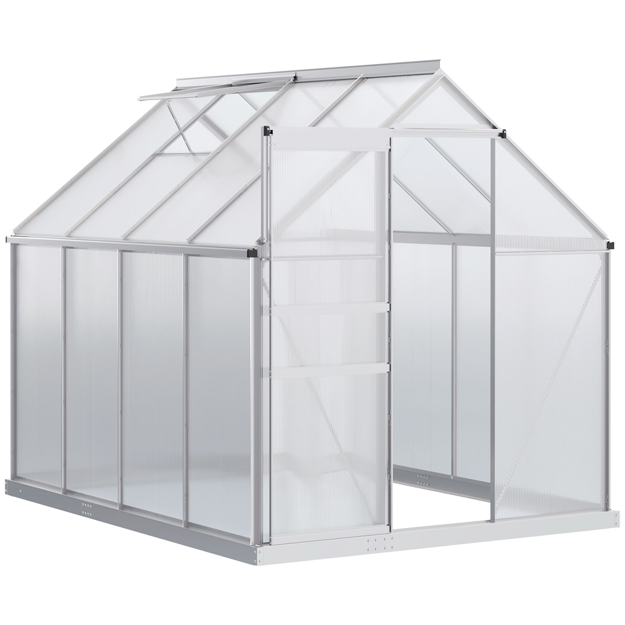 OUTSUNNY Polycarbonate Walk-in Garden Greenhouse w/ Sliding Door Silver Tone 2