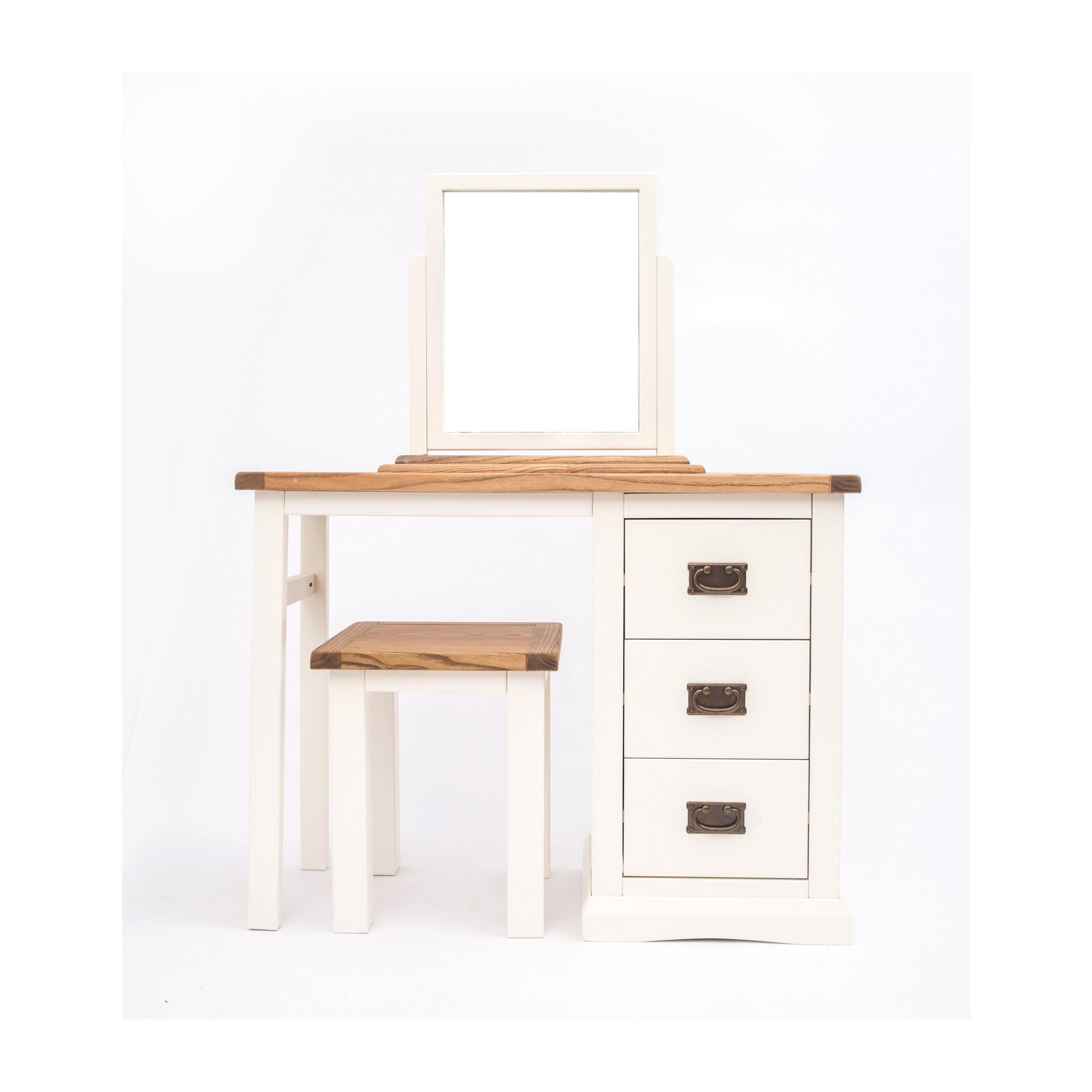 Cabinet Bits Cosenza 3 Drawer Dressing Table Set Brass Drop Handle in Off-White