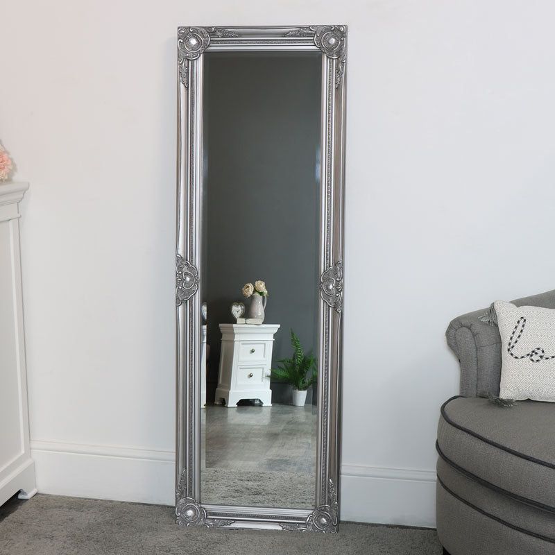 Melody Maison Tall Silver Mirror With Bevelled Glass 47cm X 142cm in Metallic Silver