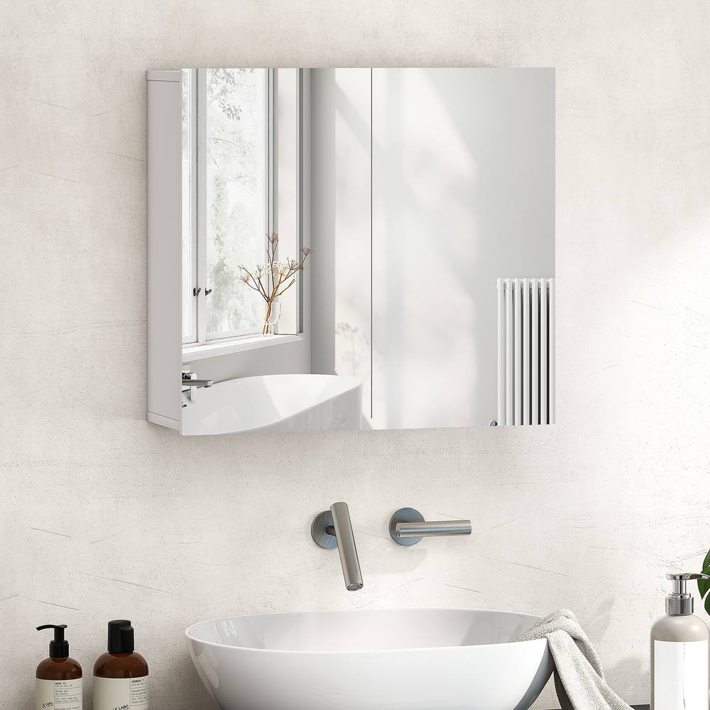 HOMCOM Bathroom Mirror Cabinet with 2 Doors & Adjustable Shelf, White