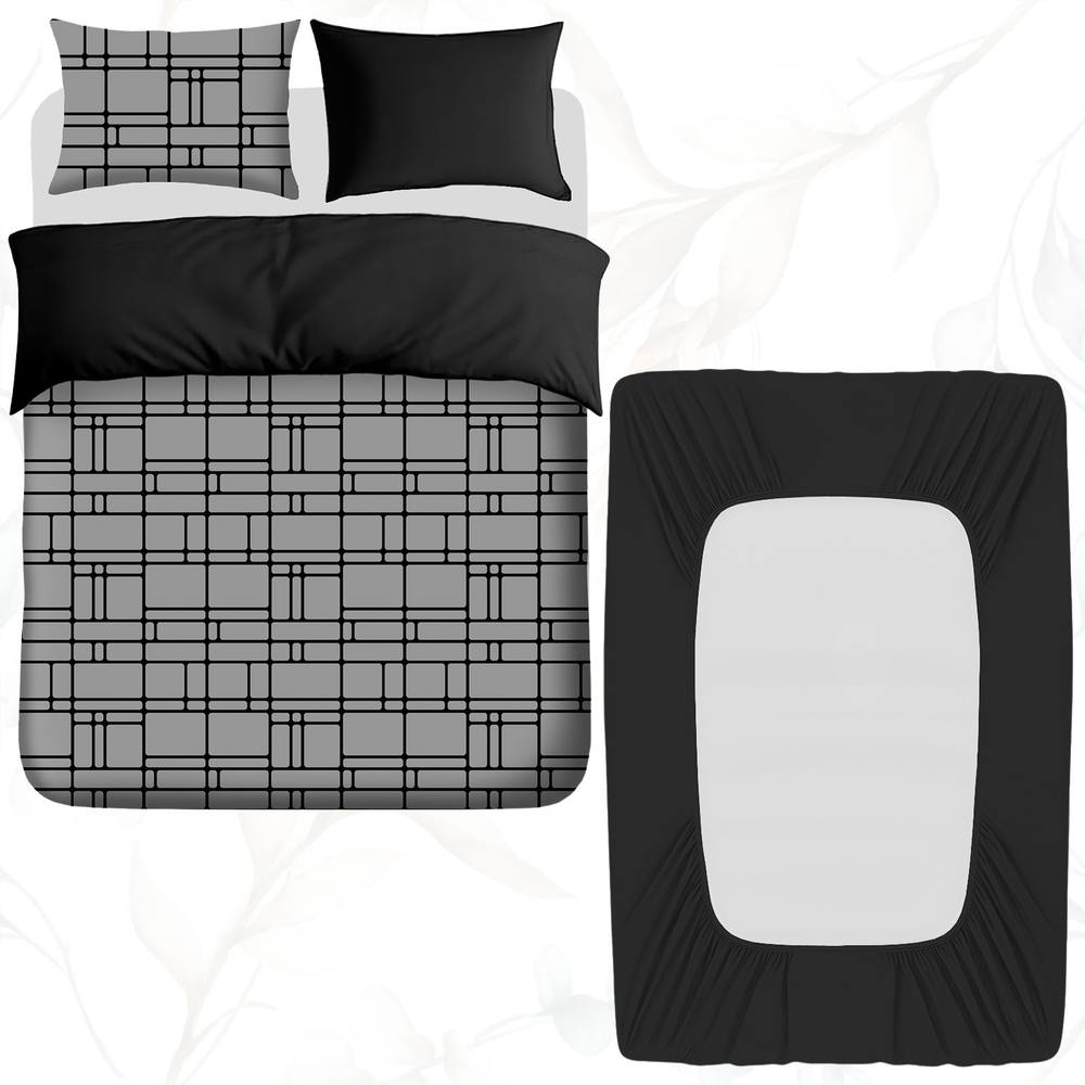 Grace Brushed Reversible Duvet Cover Set with Fitted Sheet in Grey