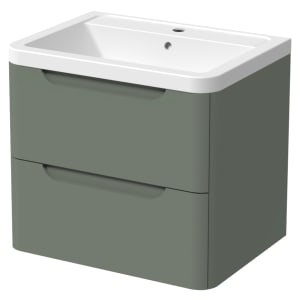 Wickes Malmo Reed Green Wall Hung J Pull Vanity Unit & Basin - 600mm