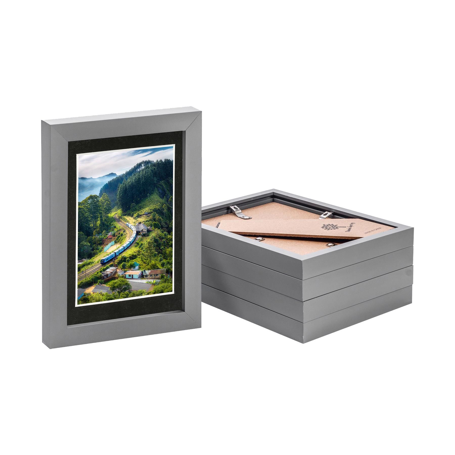 Nicola Spring Photo Frames with 4" x 6" Mount - 5" x 7" - White Mount - Pack of 5 in Grey