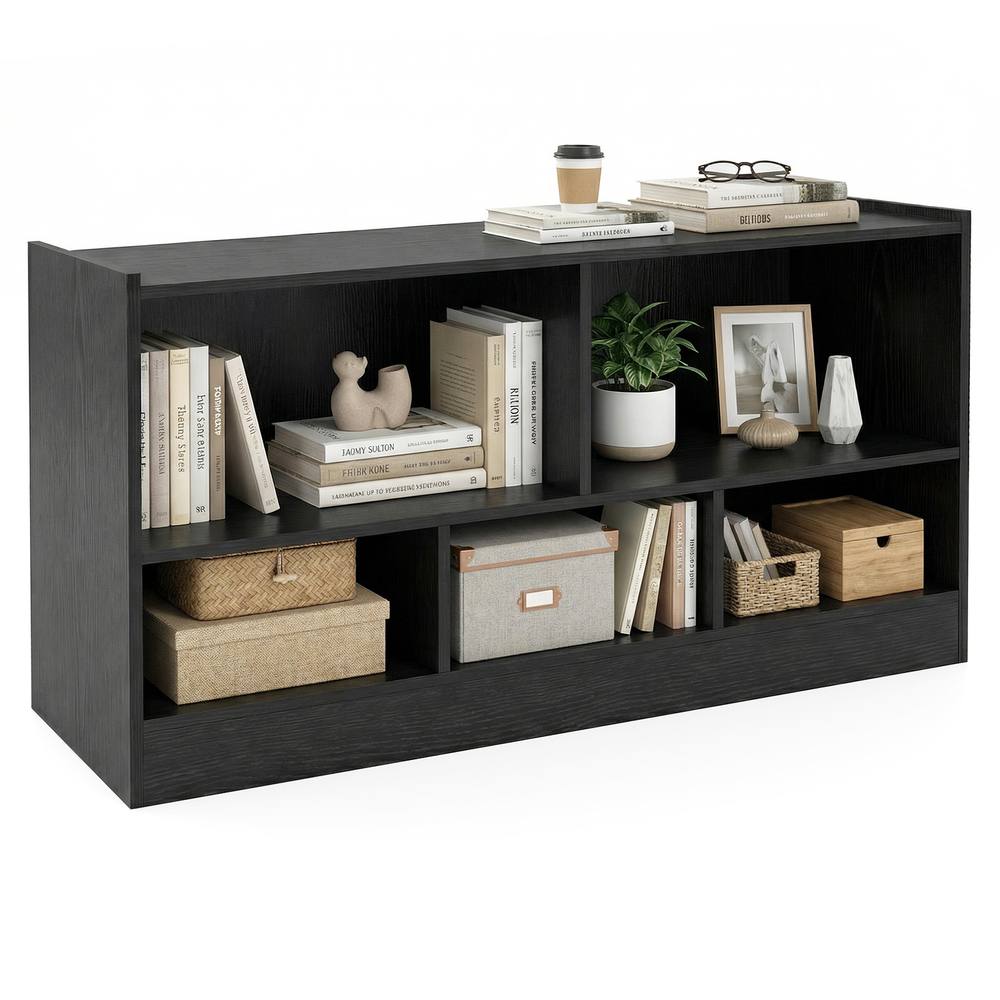 Costway 2-Tier Bookcase 5 Cubes Storage Cube Bookshelf Wooden Display Shelf in Black