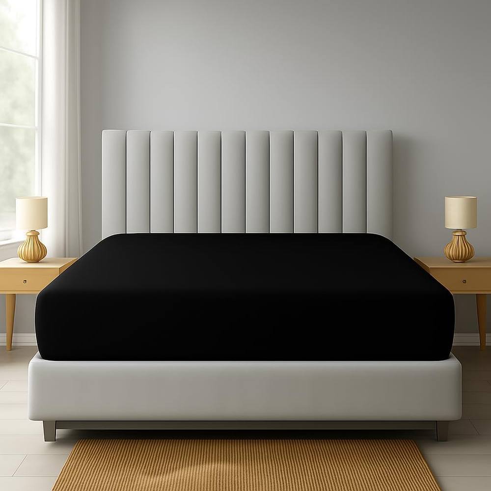 Homes-Linen Extra Deep 16"/40cm Polycotton Easy Care Fitted Sheet in Black