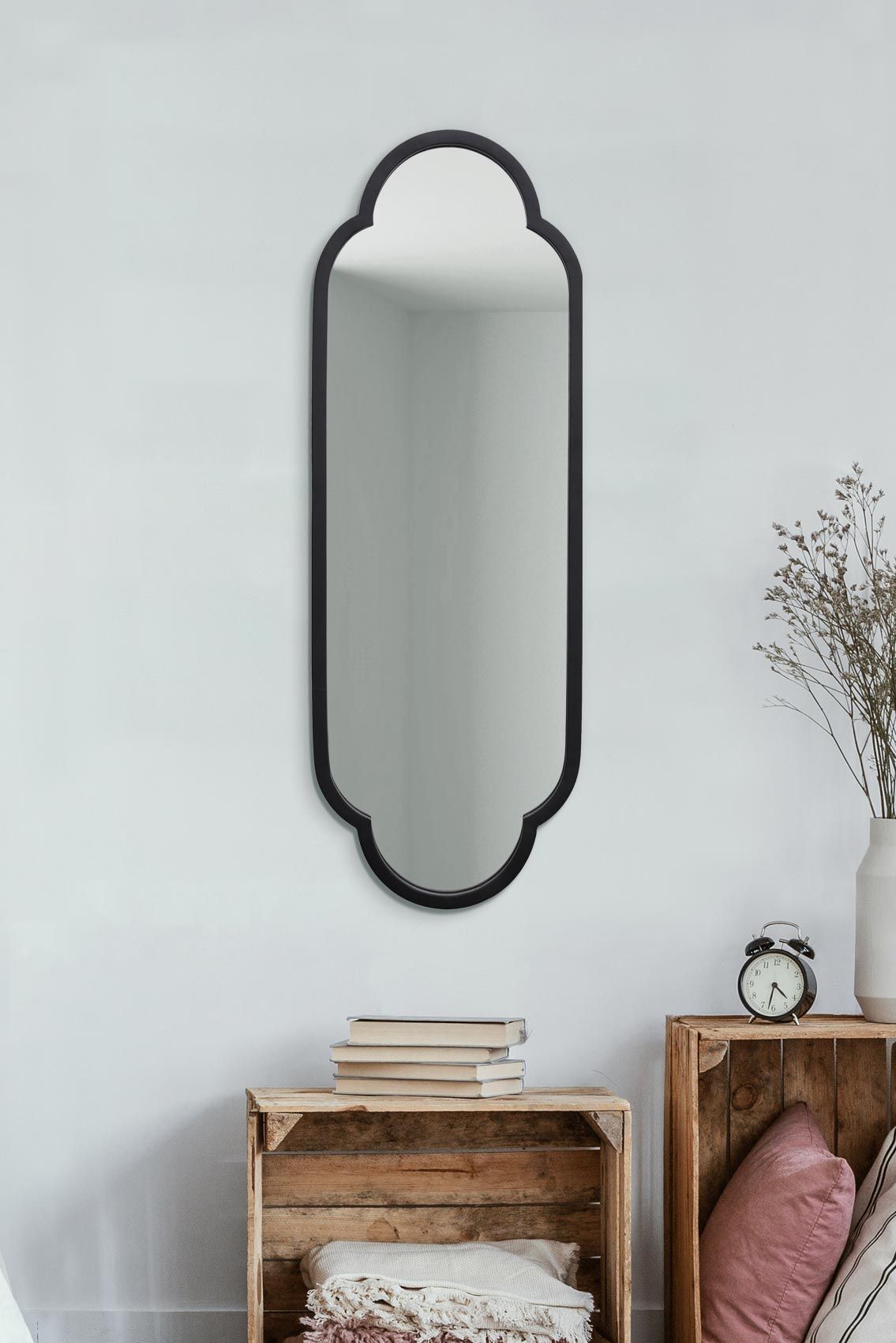 MirrorOutlet Black Metal Framed Double Arched Oval Wall Mirror 102 X 35.5CM