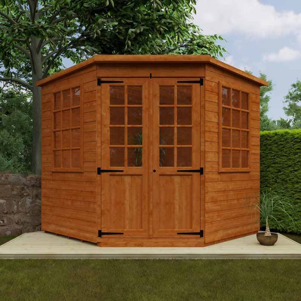 Buttercup Farm 7 x 7 Feet Pentagon Cornerhouse 12mm Shed - Solid Wood/Softwood/Pine in Burnt Orange 2