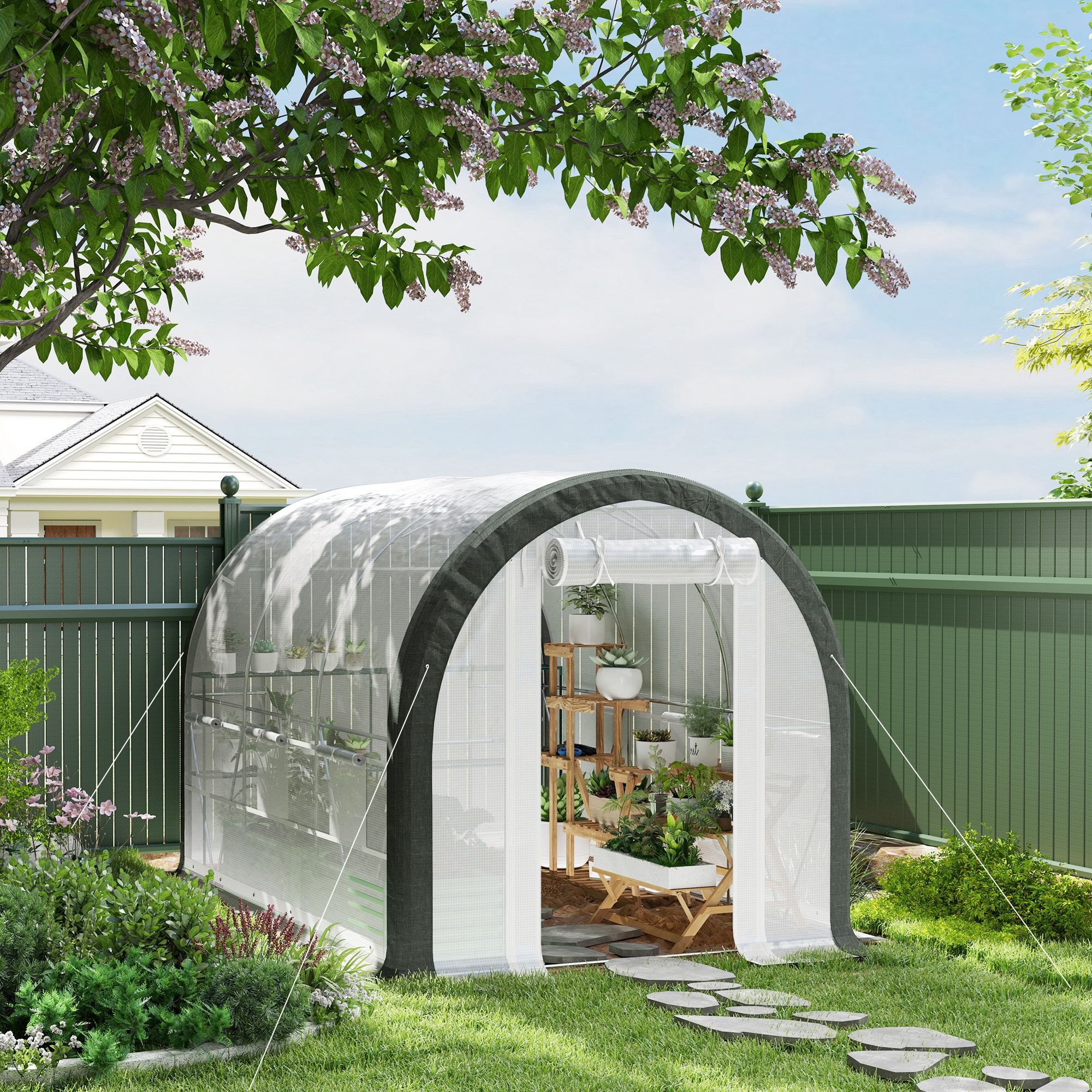 OUTSUNNY 3 x 2 x 2 m Polytunnel Greenhouse Pollytunnel Tent Steel Frame in White