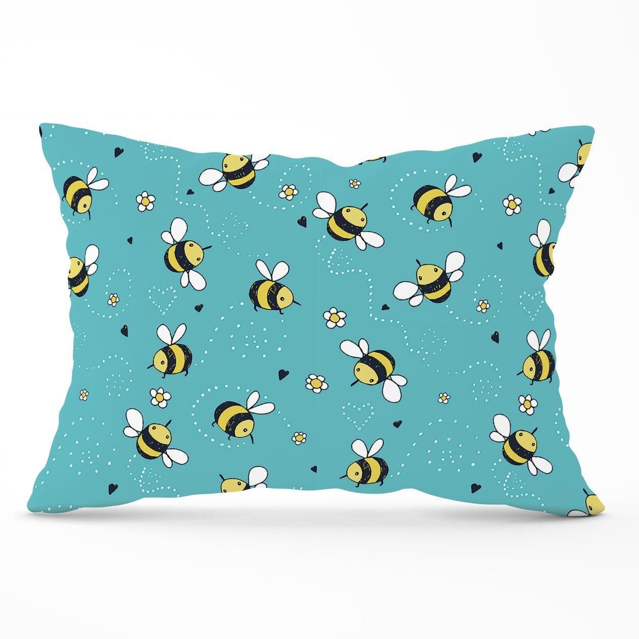 Warren Reed - Designer Hand Drawn Busy Bees Cushions in Blue
