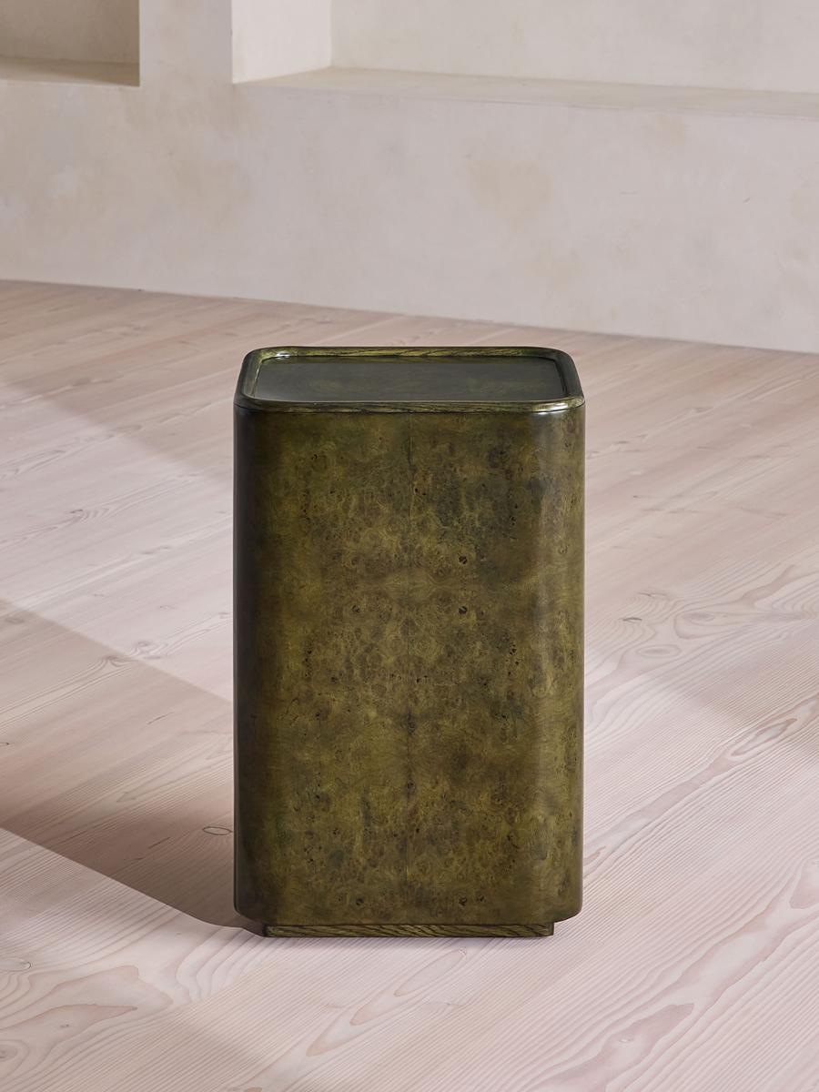 Dawson Side Table, Oak Burl, Olive