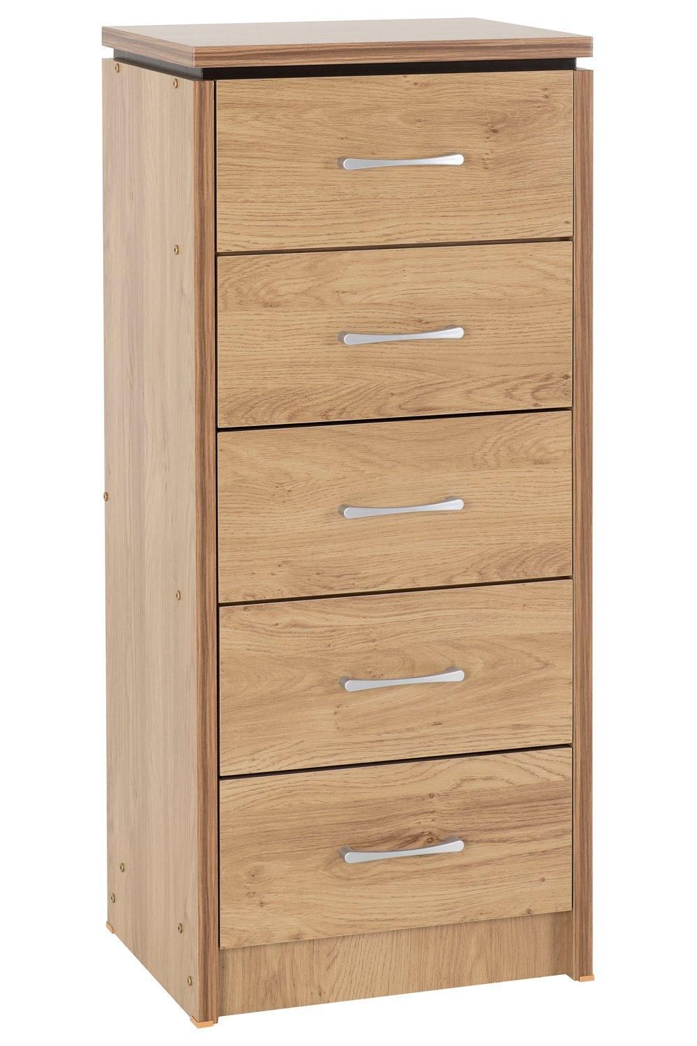 Seconique Charles 5 Drawer Narrow Chest in Light Brown