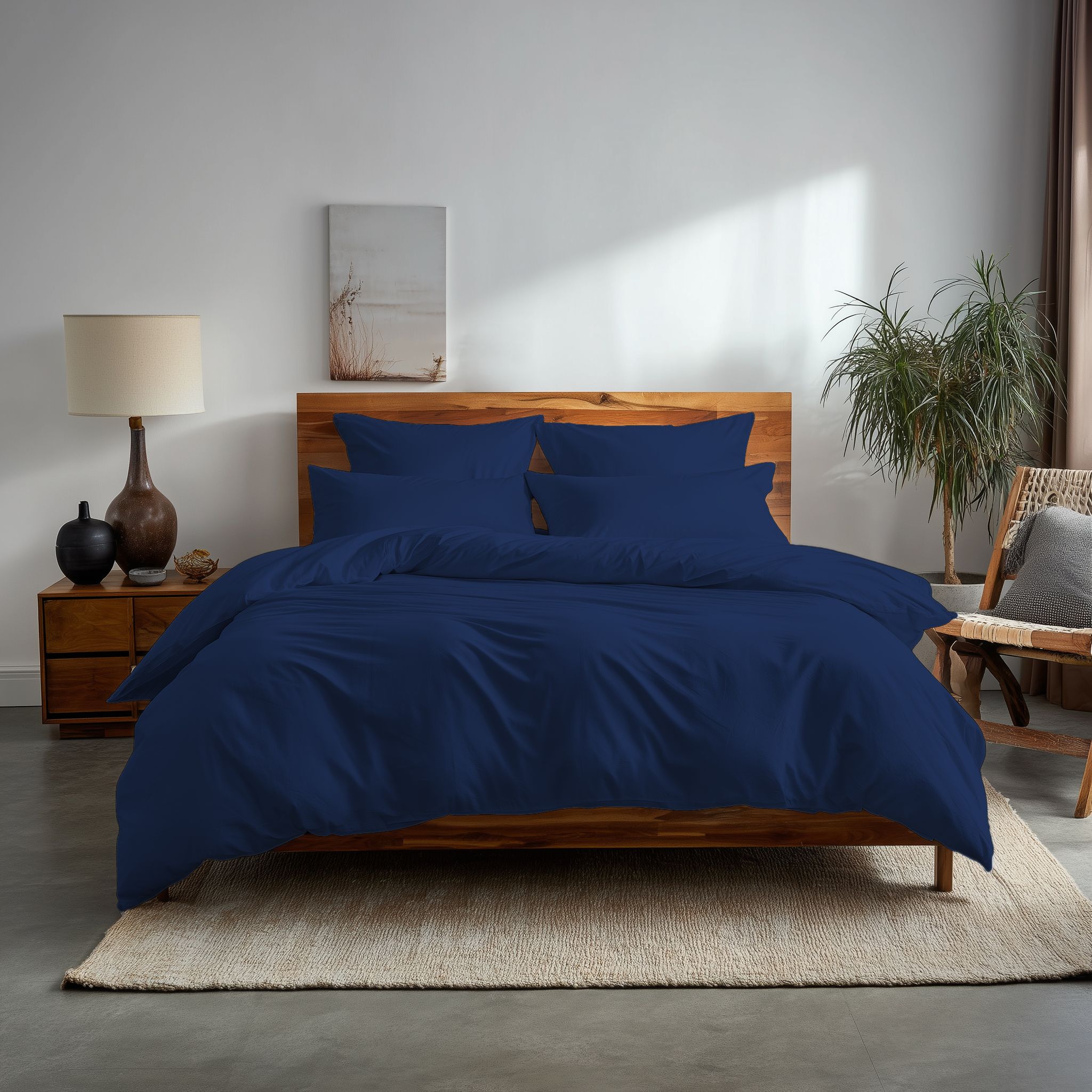 Snug City Plain Dyed Easy Care Polycotton Duvet Cover & Pillowcase/s Set Bed Linen in Blue