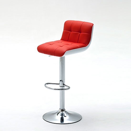 Bob Red Bar Stool In Faux Leather With Chrome Base
