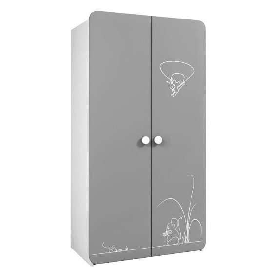 Kelby Wooden Wardrobe In Pearl White And Grey With 2 Doors