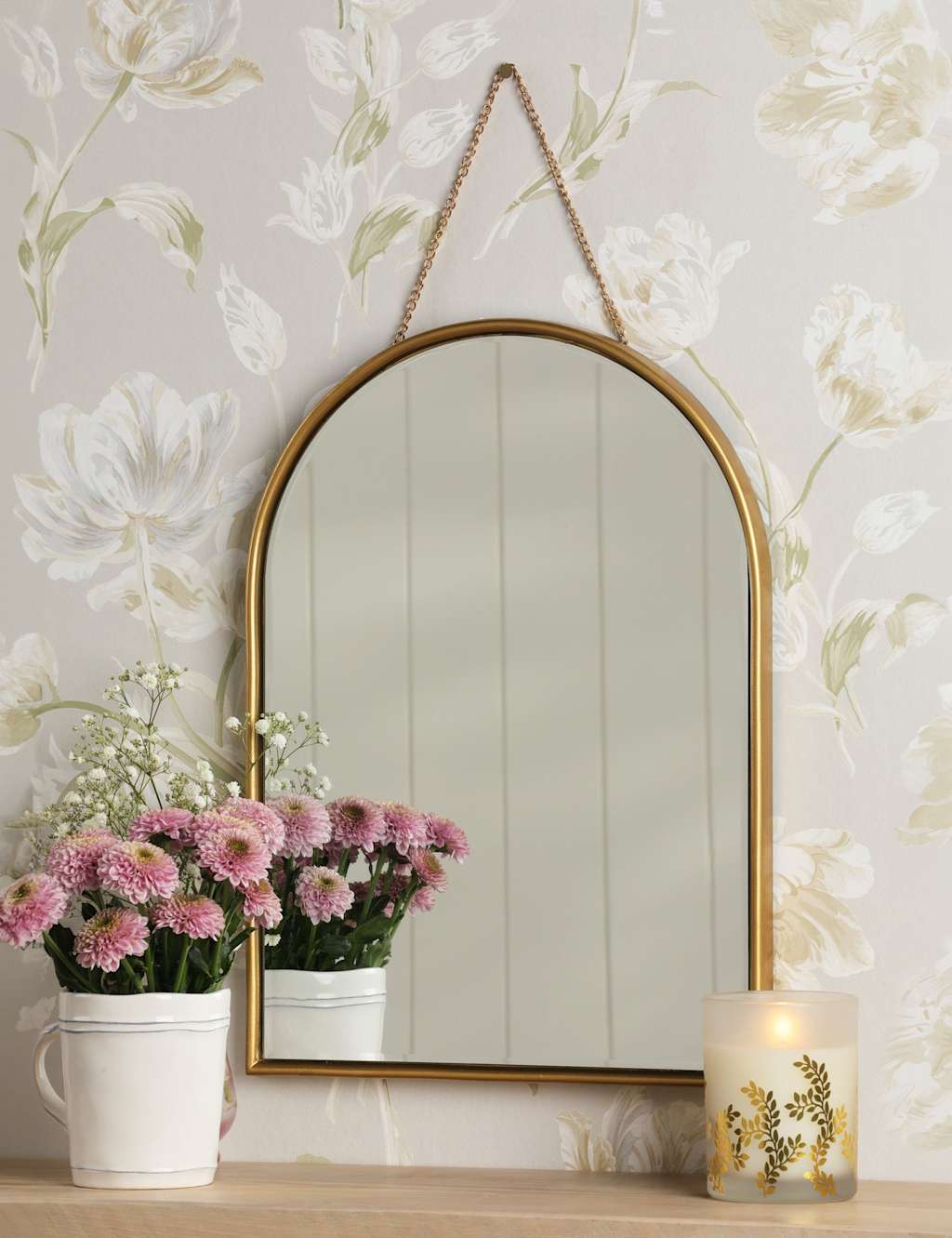 Laura Ashley Roughton Small Arch Hanging Wall Mirror Polished Brass