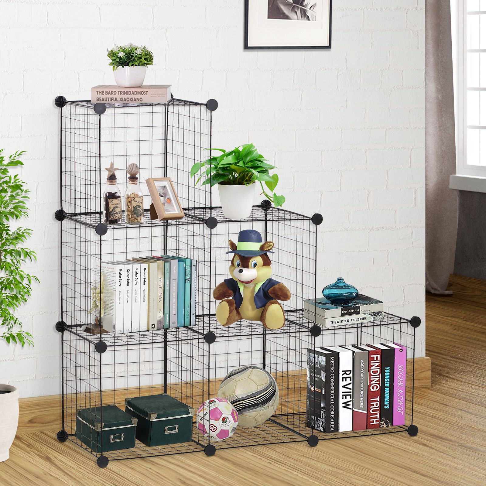 HOMCOM DIY 6 Cube Metal Wire Rack Interlocking Storage Cabinet Organiser in Black