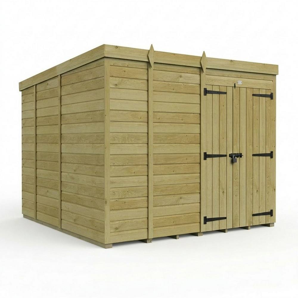 Buttercup Farm 9ft x 9ft Pent Garden Shed Double Door No Windows - Timber in Brown