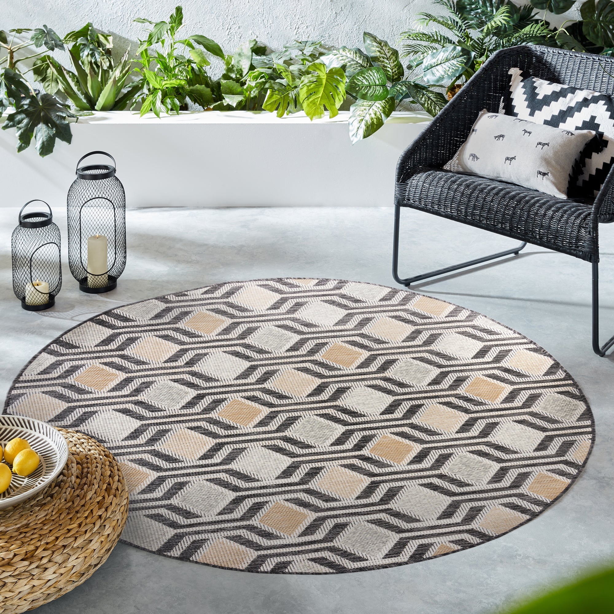 Harmony Indoor Outdoor Circle Rug Brown and Charcoal