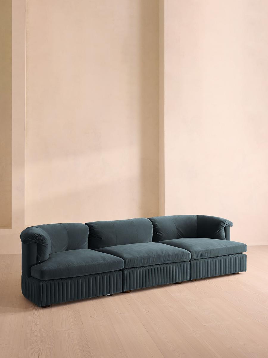 Oona Modular Sofa, Four Seater, Velvet Grey Blue