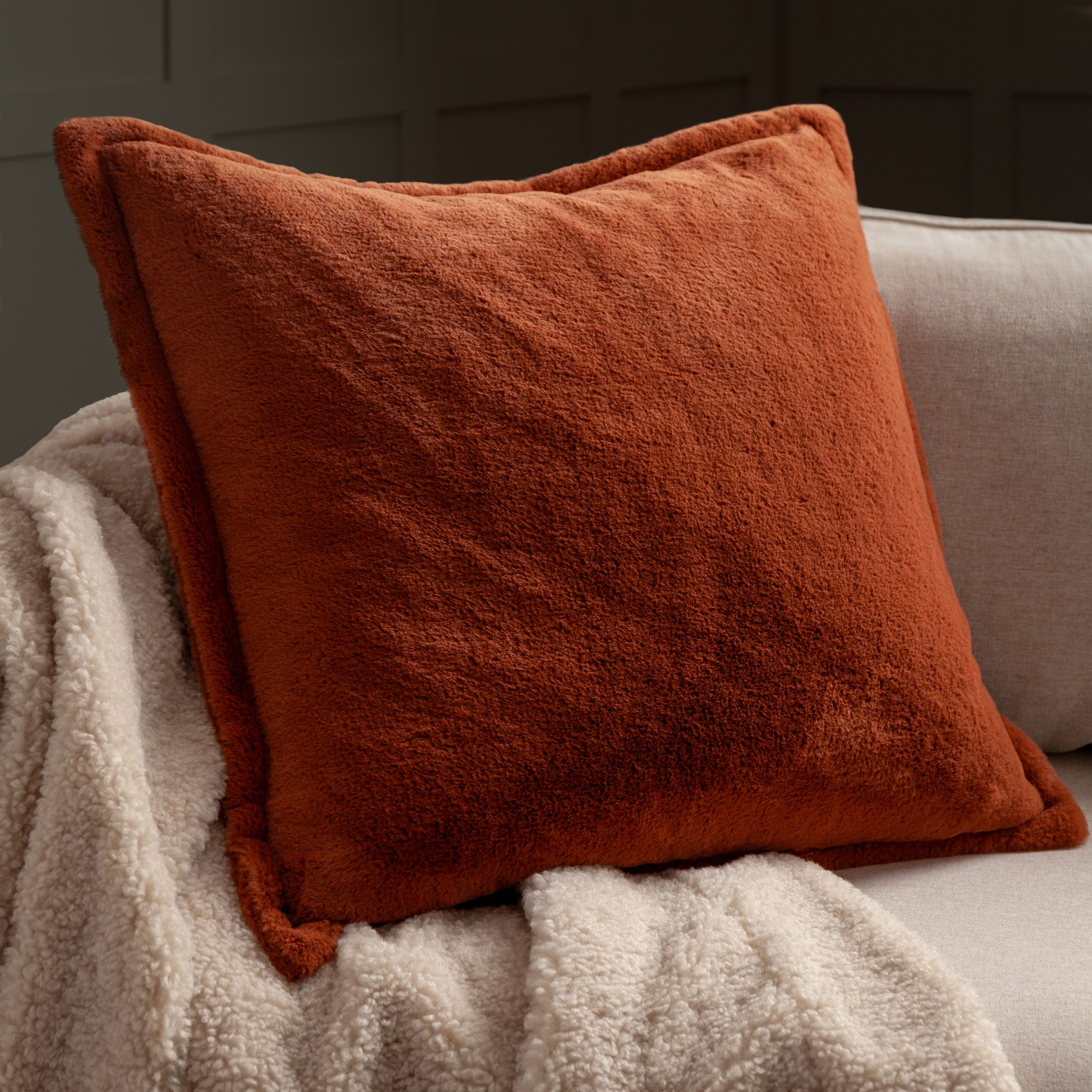 Furn Kallu Reversible Faux Fur Cushion in Burnt Orange
