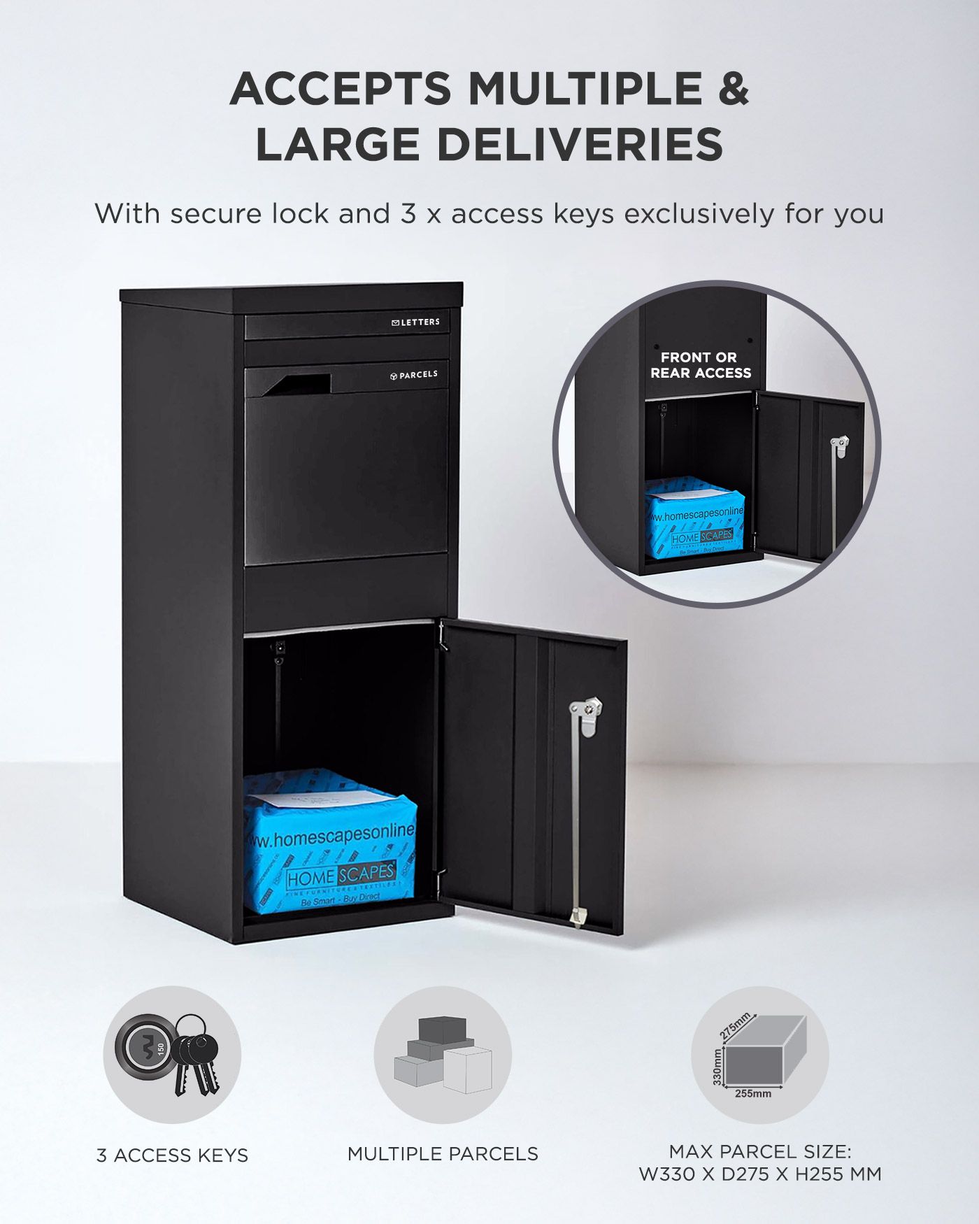 Homescapes Smart Parcel Box® Large Front Access Secure Delivery Box in Black 5