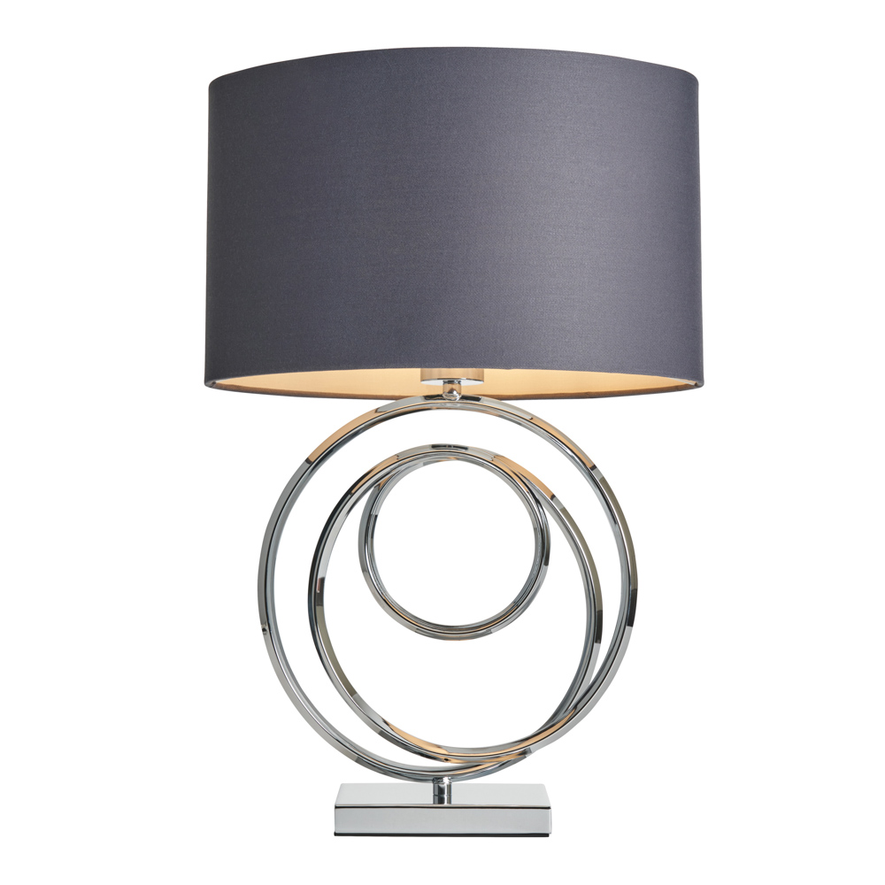 Saturn Swirl Base Table Lamp with Grey Shade, Chrome