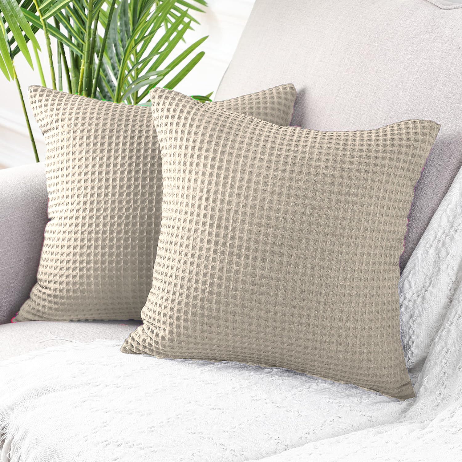 Allure Bath Fashions Hotel Waffle Cushion Covers Two Pack in Taupe