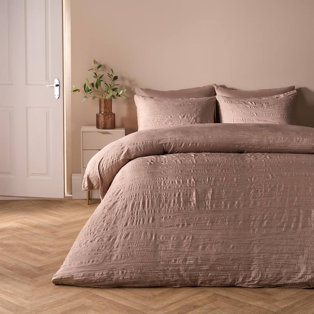 OHS Crinkle Bedding Set Microfibre Duvet Cover with Pillowcase in Bronze
