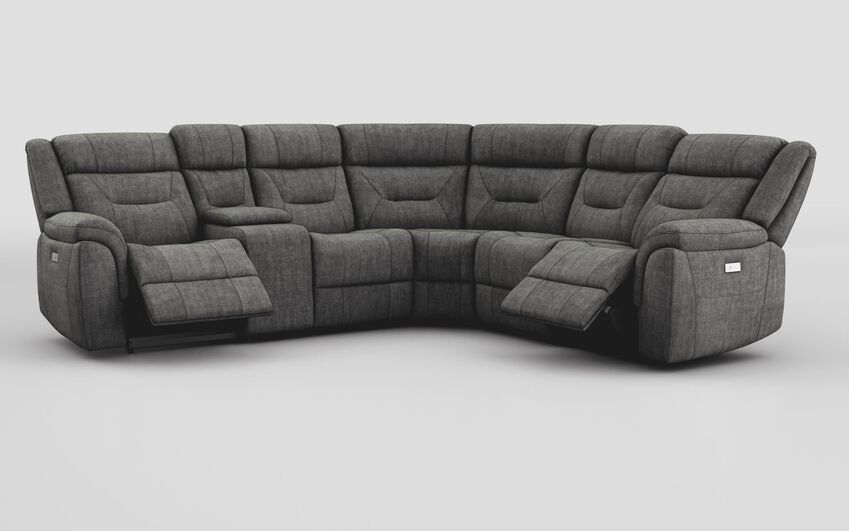 Black Fabric Ainsdale 2 Corner 2 Power Sofa with Console