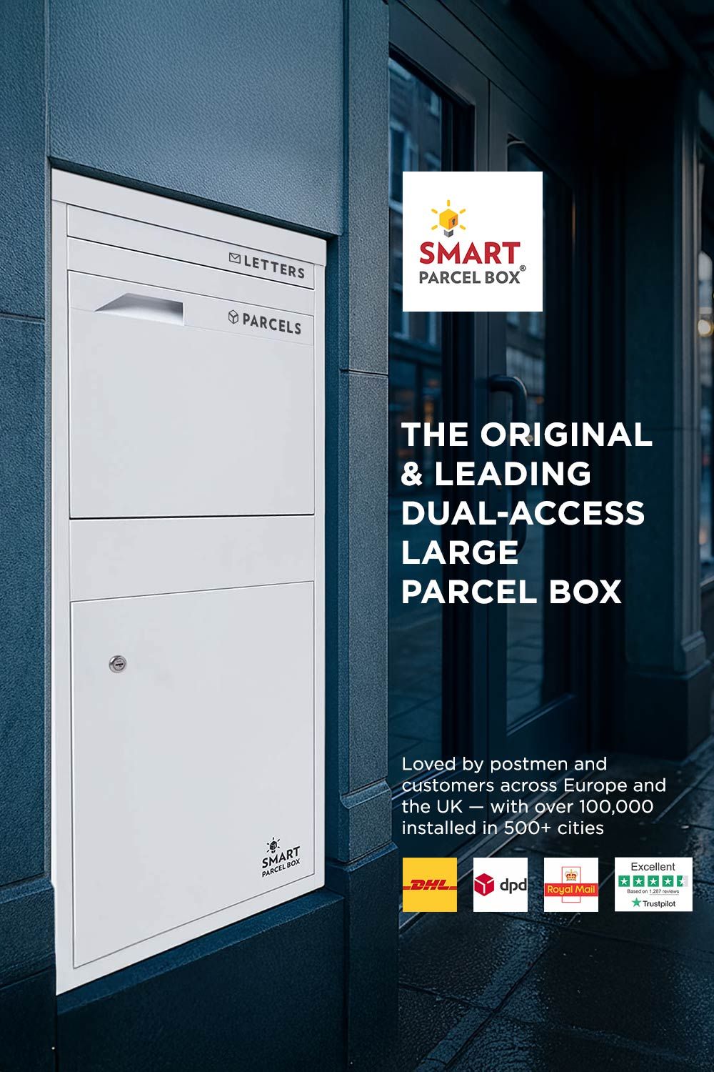 Homescapes Smart Parcel Box® Large Front Access Secure Delivery Box in White 2