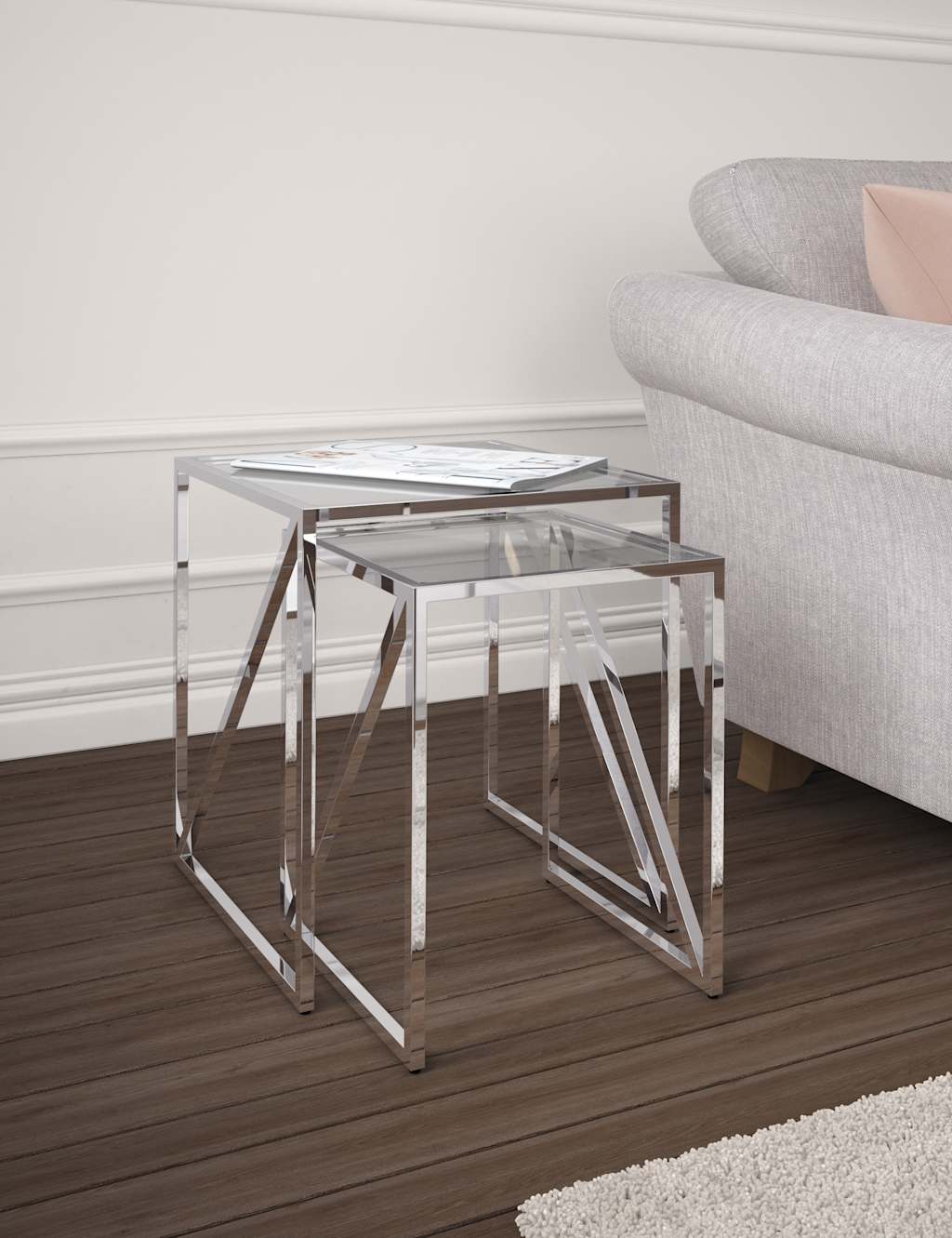Gallery Direct Milan Metal & Glass Nest of Tables Silver