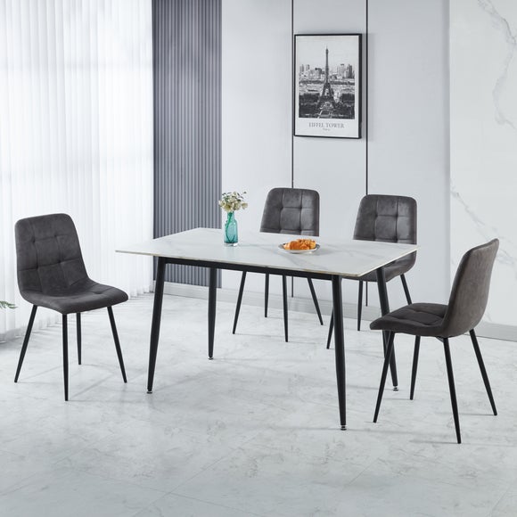 Fenton 4 Seater Dining Table Set with 4 Charcoal Suede Dining Chairs