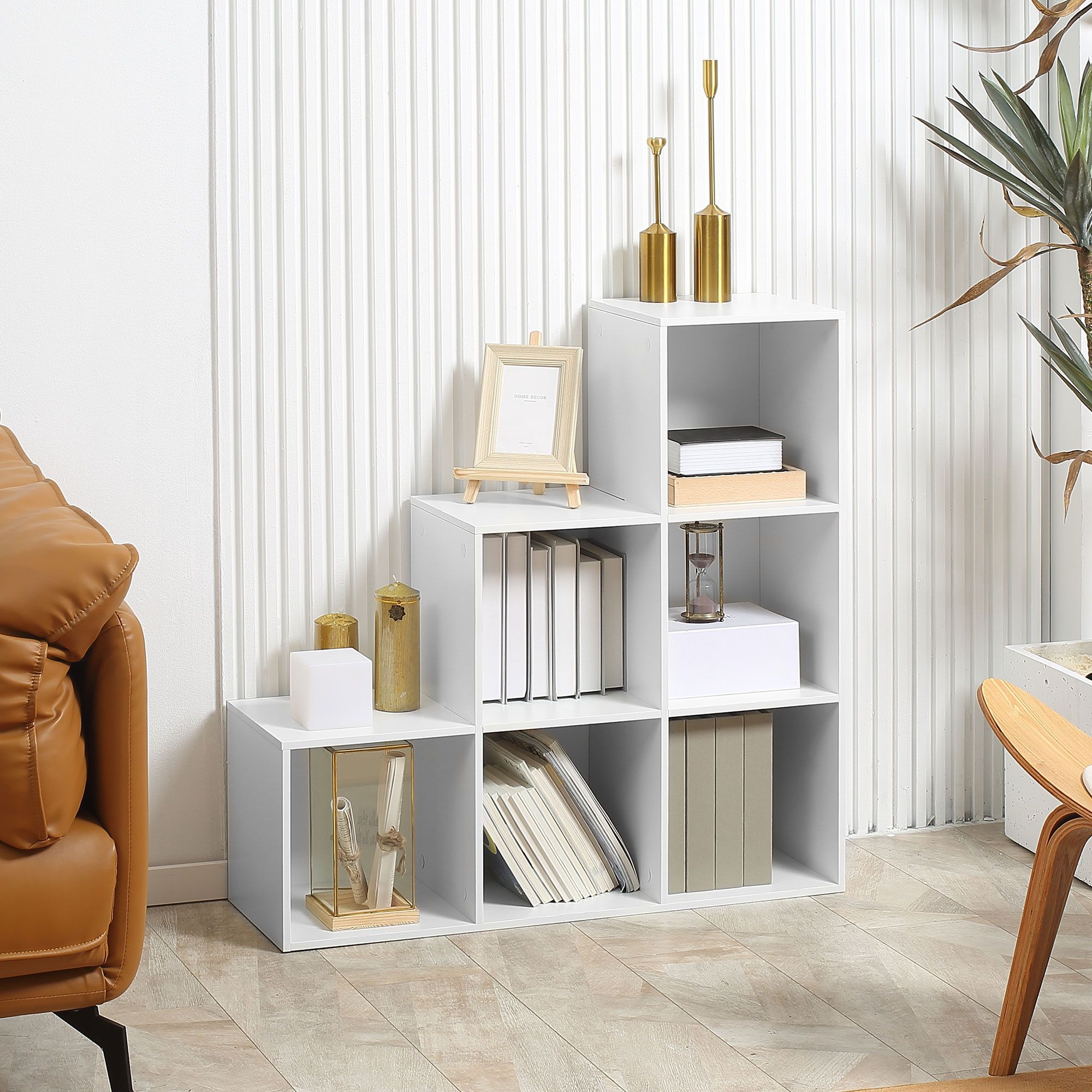 HOMCOM L Shaped Storage Cabinet Closet Organiser Bookcase with 6 Cube in White