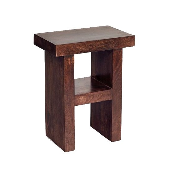 Henzler Wooden H Shape Side Table In Dark With Shelf