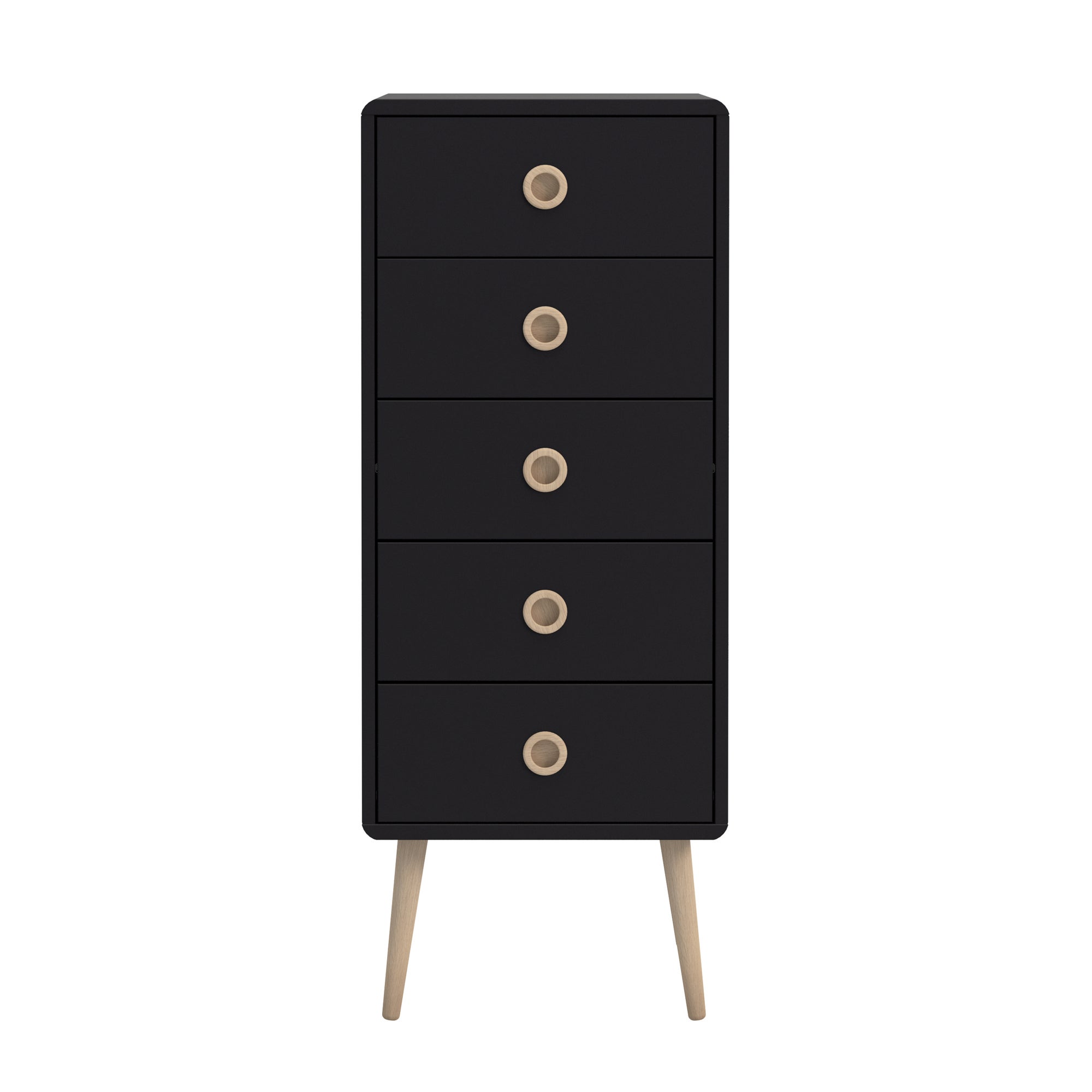 Softline 5 Drawer Tallboy Black