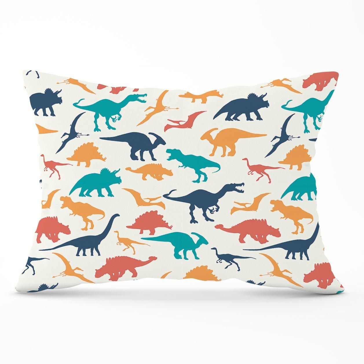 Warren Reed - Designer Multicoloured Dinosaurs Cushions in Blue