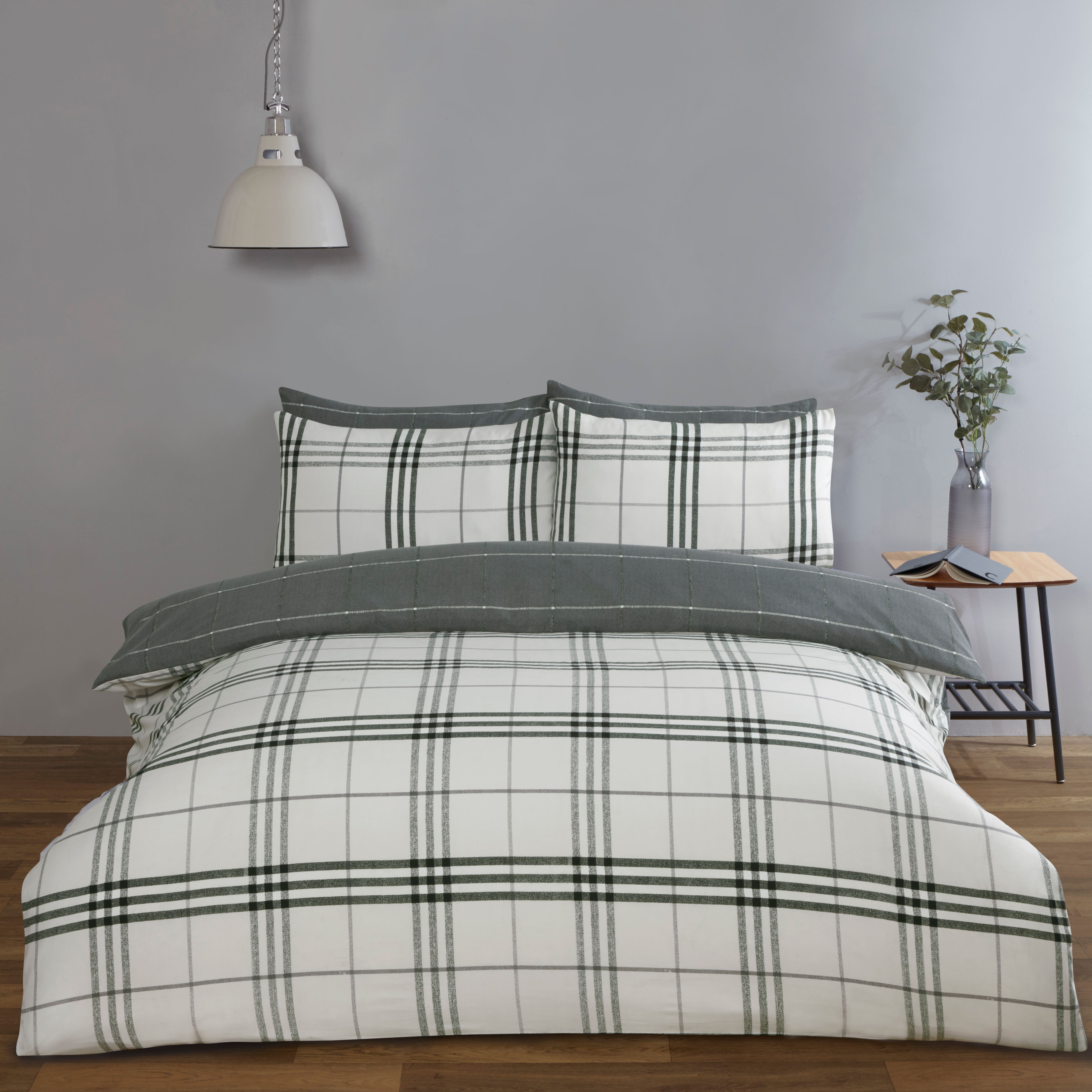 Rapport Home Harris Check Microfibre Duvet Cover Set with Pillowcase in Grey
