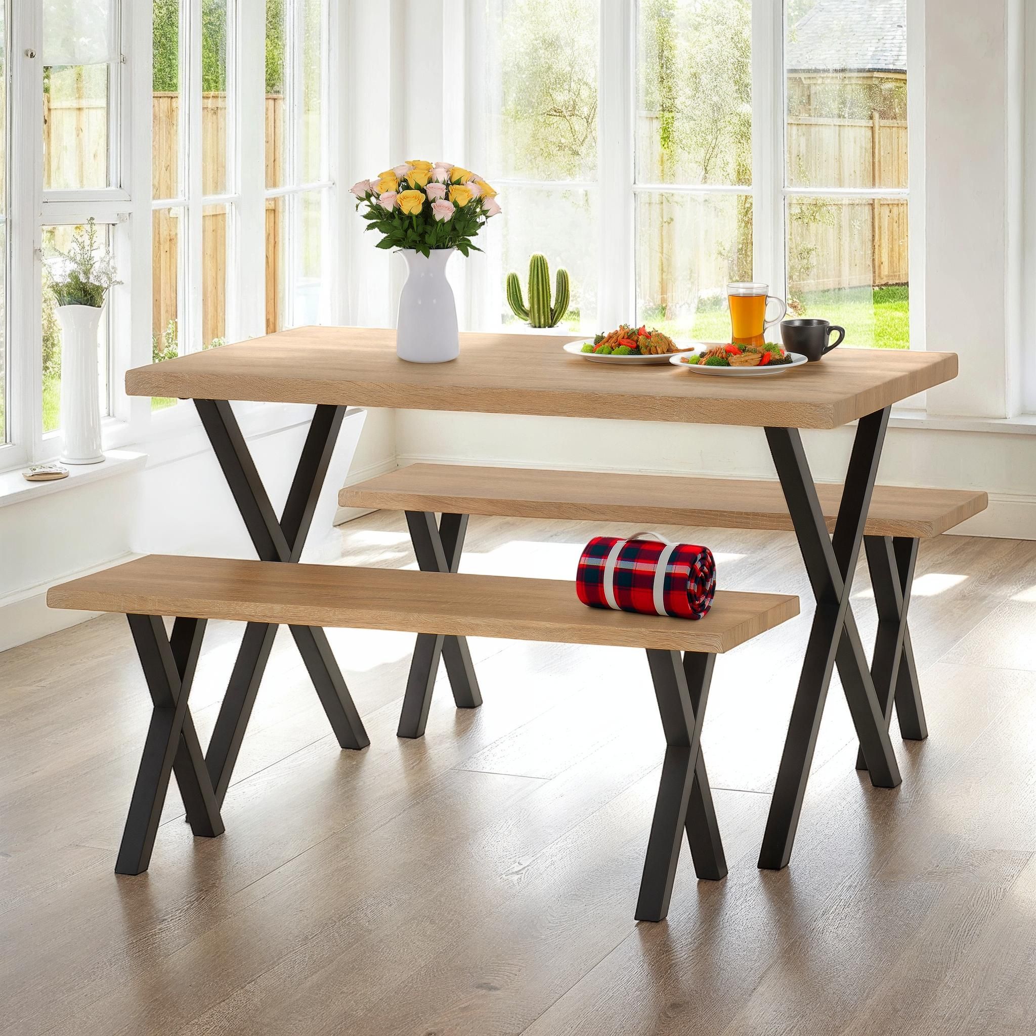 Seconique Buxton Dining Bench Set in Light Oak
