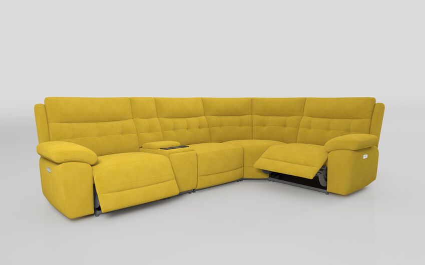 Green Fabric Belford 3 Corner 1 Power Recliner Sofa with Media Console