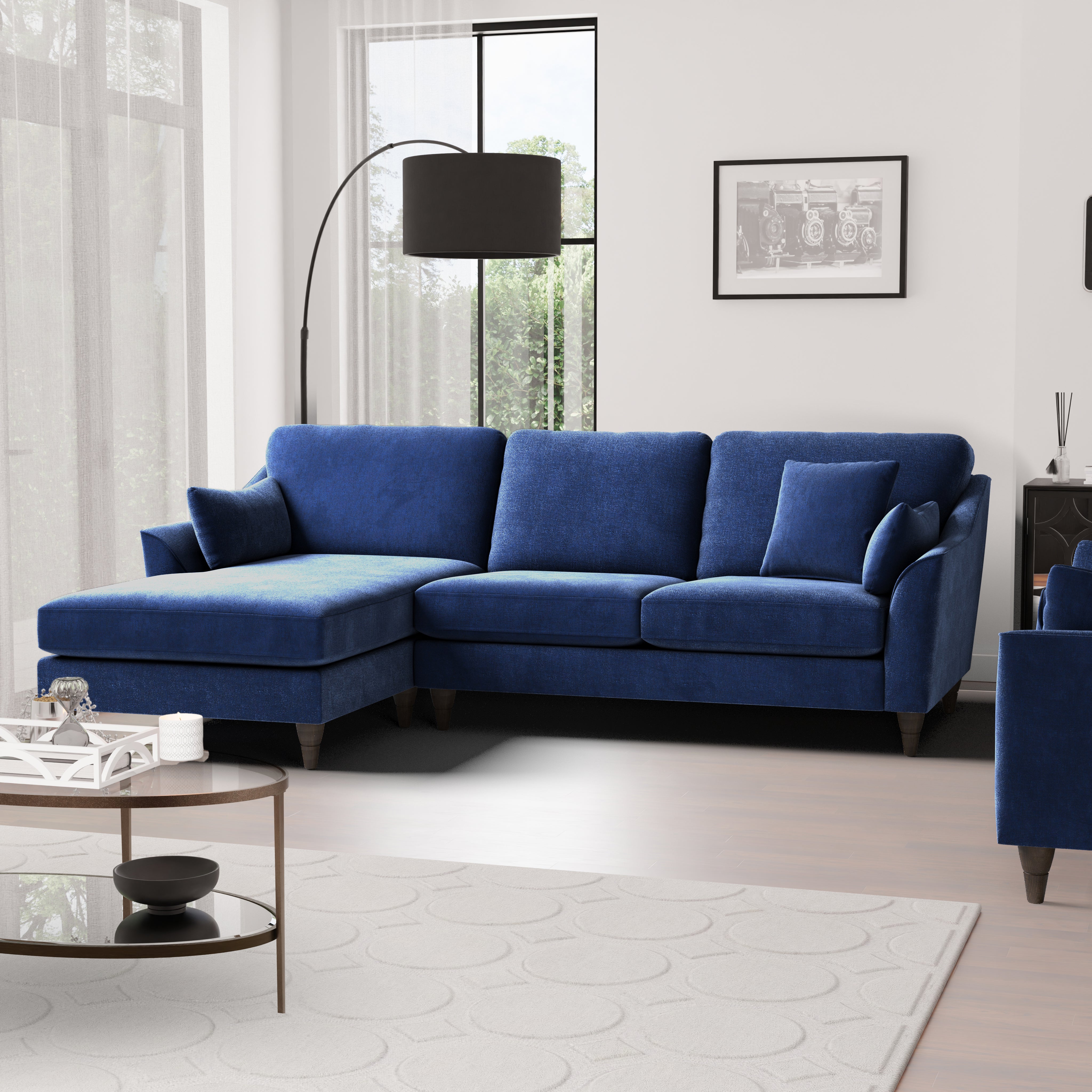 Sophia Plush Chenille Corner Sofa Navy