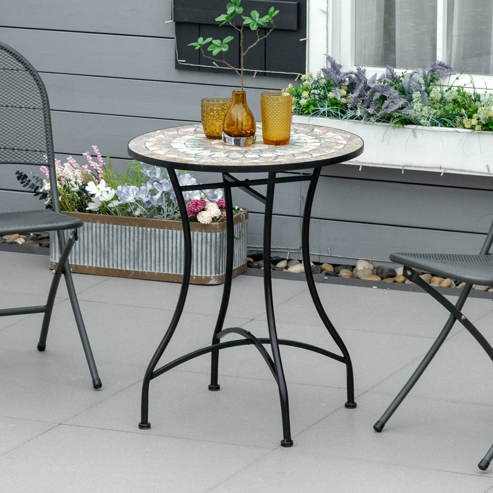 OUTSUNNY 60cm Mosaic Round Bistro Table Outdoor Garden Side Table, Green