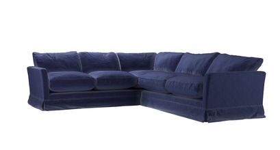 Otto Asym. Crn: LHF 2 Seat w RHF 2.5 Seat in Prussian Blue Cotton Matt Velvet - sofa.com