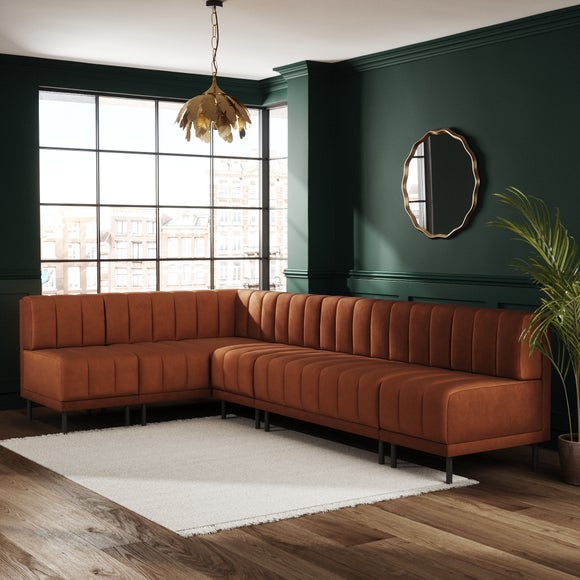 Amali Matte Plush Velvet Right Hand Dining Bench Orange Bundle
