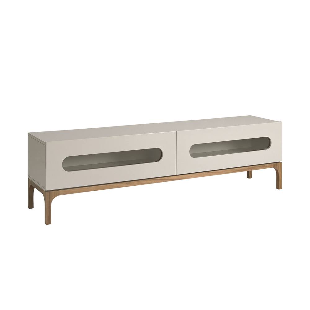 Angel Cerda TV Stand - Grey MDF with Walnut Legs & Interior LED