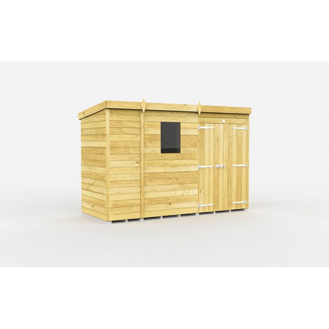 Buttercup Farm 9 x 4 Feet Pent Shed - Double Door W/ Windows - L118 x W276 x H201 cm in Brown