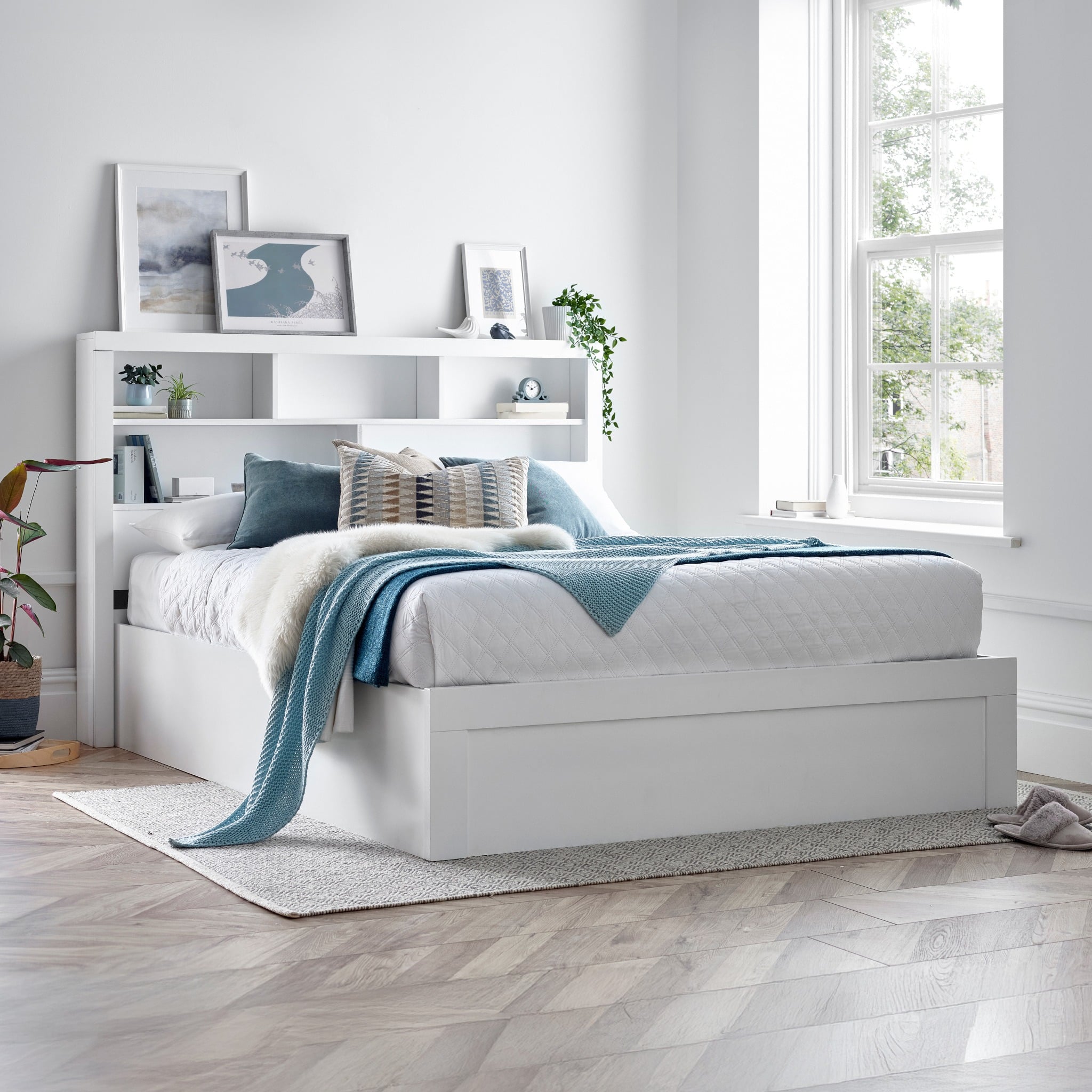 Arizona - King Size - Bookcase Ottoman Storage Bed - White - Wooden - 5ft - Happy Beds