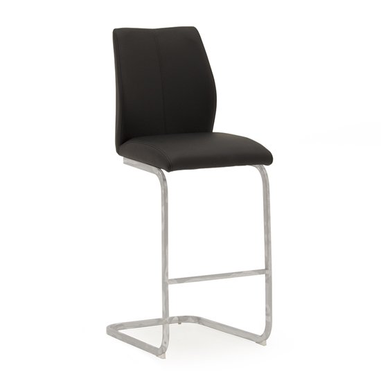 Bernie Faux Leather Bar Chair In Black With Chrome Legs