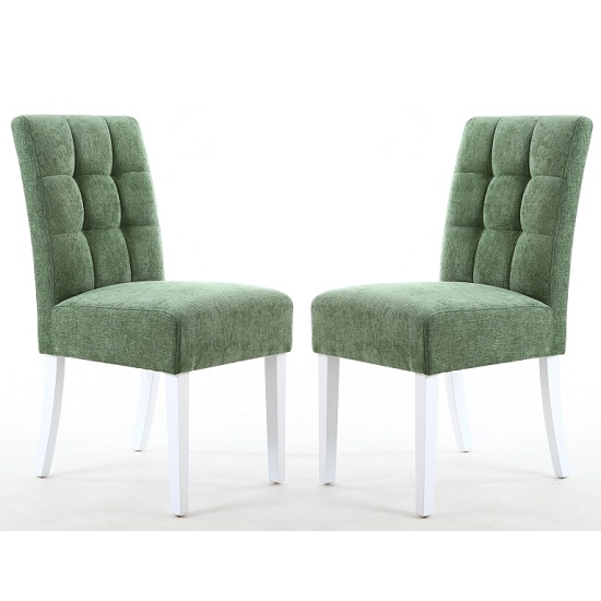 Catria Dining Chair In Olive Green With White Legs In A Pair