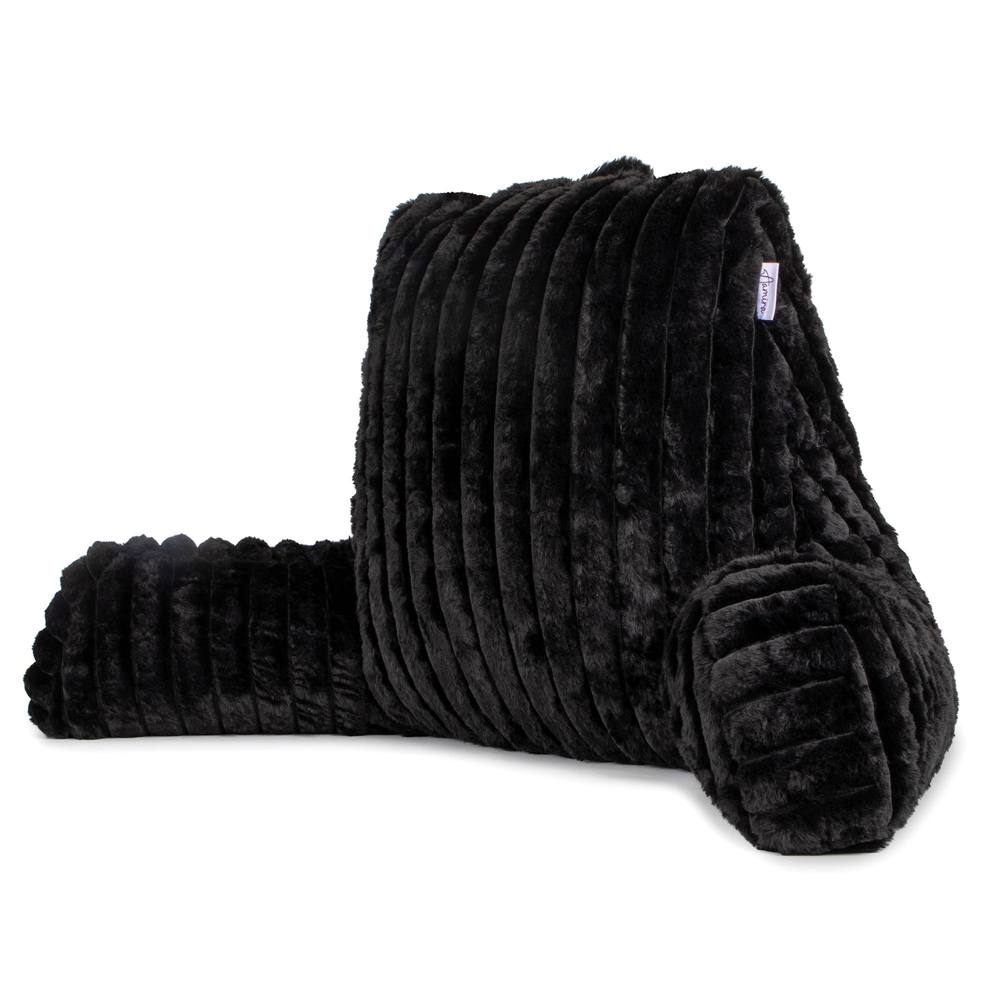 Aamira Reading Pillow Black Faux Fur Ribbed Memory Foam Support Cushion